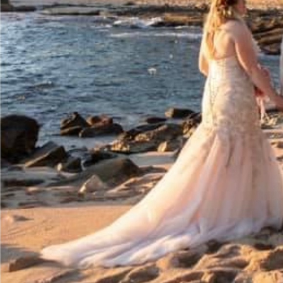 Allure bridal W372 blush pink wedding dress size 10-14 - Picture 5 of 6